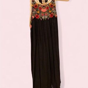 Anthropologie Black Midi Dress with Colorful Embroidery